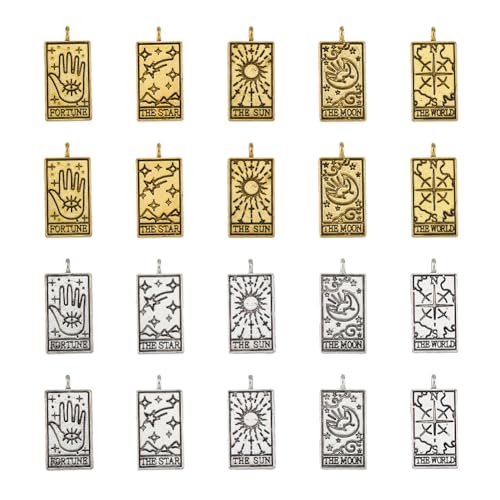 DICOSMETIC 40 Stück 5 Stile Tarot Charms Tibetische Legierungsanhänger Goldene Silber Wahrsagerei Rechteck Charms Glück Amulett Charms Für DIY Schmuckherstellung Bohrung: 2mm DICOSMETIC 40 Stück 5 Stile Tarot Charms Tibetische Legierungsanhänger Goldene Silber Wahrsagerei Rechteck Charms Glück Amulett Charms Für DIY Schmuckherstellung Bohrung: 2mm von DICOSMETIC