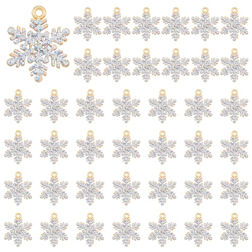 DICOSMETIC 40 Stück Strass Schneeflocken Charms - Hellgoldfarbene Legierung Weihnachts Anhänger für DIY Schmuckherstellung - Winter Charms, Bohrung: 1.6 mm von DICOSMETIC