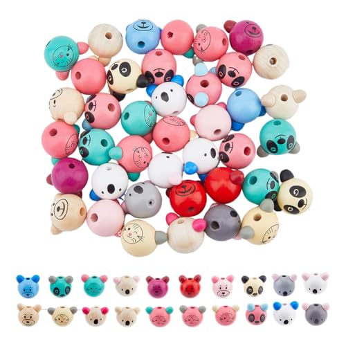 DICOSMETIC 40 Stück Tierholzperlen Gesicht Holzperlen bemalte Holzperlen Bärenkopf Koala Panda Maus lose Perlen für Halskette Armband Schmuckherstellung, Loch: 5,5 mm DICOSMETIC 40 Stück Tierholzperlen Gesicht Holzperlen bemalte Holzperlen Bärenkopf Koala Panda Maus lose Perlen für Halskette Armband Schmuckherstellung, Loch: 5,5 mm von DICOSMETIC