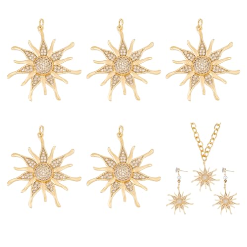 DICOSMETIC 5 Stück Kubikzirkonia Sonnenanhänger Echt 18K Vergoldetes Messing Großer Sonnenanhänger 35x33x5mm Himmelsanhänger Für Die Schmuckherstellung Armbänder Halsketten von DICOSMETIC