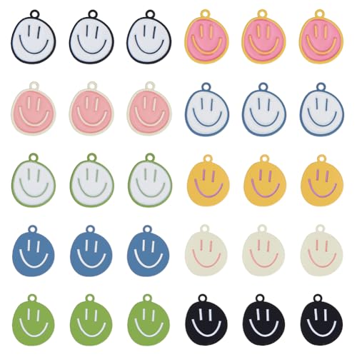 DICOSMETIC 50 Stück 10 Farben Lächeln Gesicht Anhänger 24.5x20mm Legierung Emaille Anhänger Mit Lächelndem Flachem Runden Gesichtsausdruck Anhänger Lächelndes Gesicht Anhänger Für Schmuckherstellung DICOSMETIC 50 Stück 10 Farben Lächeln Gesicht Anhänger 24.5x20mm Legierung Emaille Anhänger Mit Lächelndem Flachem Runden Gesichtsausdruck Anhänger Lächelndes Gesicht Anhänger Für Schmuckherstellung von DICOSMETIC