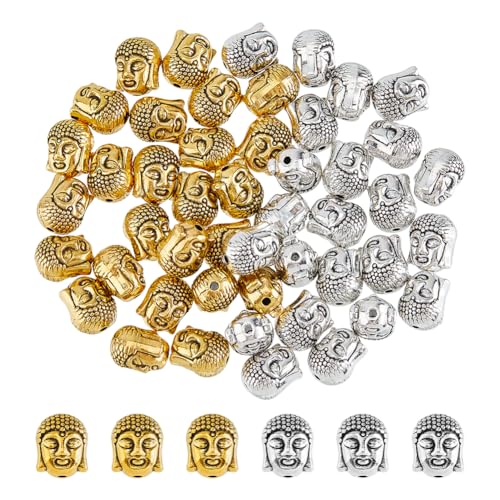 DICOSMETIC 50 Stück 2 Farben Metall Buddha Perlen Tibetischer Stil Legierung Perlen Antik Silber Goldene Buddhistische Abstandshalter Perlen Für Schmuckherstellung Bohrung: 1.5mm DICOSMETIC 50 Stück 2 Farben Metall Buddha Perlen Tibetischer Stil Legierung Perlen Antik Silber Goldene Buddhistische Abstandshalter Perlen Für Schmuckherstellung Bohrung: 1.5mm von DICOSMETIC