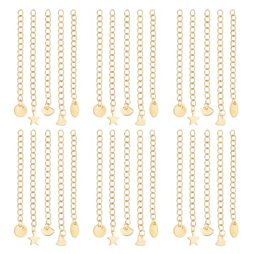 DICOSMETIC 50 Stück 5 Stile Halskette Kettenverlängerung Aus Edelstahl Verlängerungskette Goldener Schwanz Verlängerungskette Schlangenkette Verlängerung Mit Herz Rundem Stern Und Ovalem Anhänger DICOSMETIC 50 Stück 5 Stile Halskette Kettenverlängerung Aus Edelstahl Verlängerungskette Goldener Schwanz Verlängerungskette Schlangenkette Verlängerung Mit Herz Rundem Stern Und Ovalem Anhänger von DICOSMETIC
