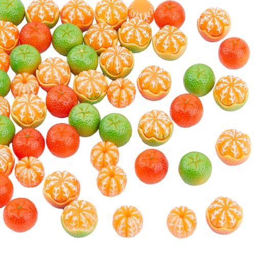 DICOSMETIC 50 Stück 5 Stile Mini Obst Dekor Kunstharz Orangefarbene Cabochons Miniatur Ornamente Orangefarbene Perlen Flacher Rückseite Puppenhaus Obst Ornamente Für DIY Basteldekorationen von DICOSMETIC