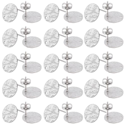 DICOSMETIC 50 Stück Edelstahl-Ohrstecker, 12 mm, strukturiert, blanko, flach, rund, mit Schleife, Charms, Ohrringe für DIY-Schmuckherstellung, Loch: 1,4 mm DICOSMETIC 50 Stück Edelstahl-Ohrstecker, 12 mm, strukturiert, blanko, flach, rund, mit Schleife, Charms, Ohrringe für DIY-Schmuckherstellung, Loch: 1,4 mm von DICOSMETIC