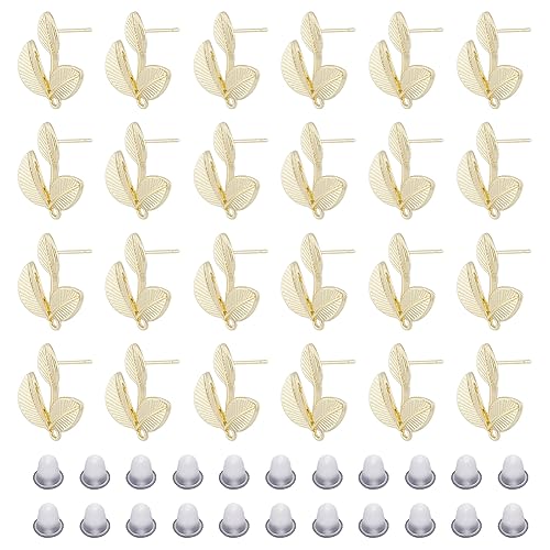 DICOSMETIC 50 Stück Gold Strukturierter Blatt Ohrstecker Trendiger Blatt Ohrstecker Aus Edelstahl Mit Horizontaler Schlaufe Und Kunststoff Ohrmuttern Für Die Herstellung von Ohrringen Bohrung: 1 mm von DICOSMETIC