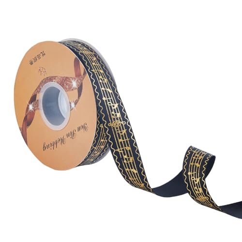 DICOSMETIC 50 Yards Musiknotenband 1 Zoll Breites Heißprägeband Musikmuster Polyesterband Schwarz Bedrucktes Musikband Für Geschenkverpackung Partydekoration DICOSMETIC 50 Yards Musiknotenband 1 Zoll Breites Heißprägeband Musikmuster Polyesterband Schwarz Bedrucktes Musikband Für Geschenkverpackung Partydekoration von DICOSMETIC