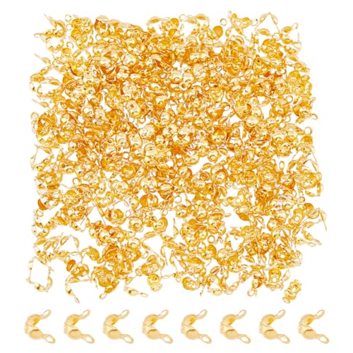 DICOSMETIC 500 Stück Messing Perlenspitzen Muschelknotenabdeckung Goldene Endkappe Mit Kleinem Loch Umklappbare Perlenspitzen Für Halsketten Armbänder Schmuck Bohrung: 1 mm von DICOSMETIC