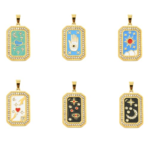 DICOSMETIC 6 Stile Edelstahl Tarot Anhänger 6 Stück Emaille Strass Charms Vergoldet Magische Tarot Charms Sonne Und Mond Charms Für DIY Schmuckherstellung Bohrung: 1.5mm von DICOSMETIC