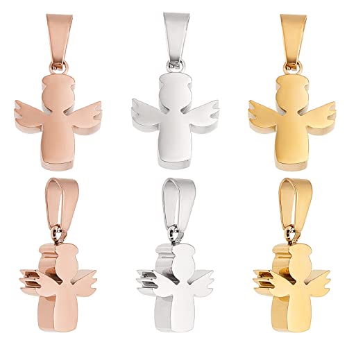 DICOSMETIC 6 Stück 3 Farben Edelstahl Engel Anhänger 3.5mm Dicke Charme Mit Verschluss Roségold Und Goldfarbene Anhänger Zum Basteln von Schmuck Bohrung: 3x7mm DICOSMETIC 6 Stück 3 Farben Edelstahl Engel Anhänger 3.5mm Dicke Charme Mit Verschluss Roségold Und Goldfarbene Anhänger Zum Basteln von Schmuck Bohrung: 3x7mm von DICOSMETIC