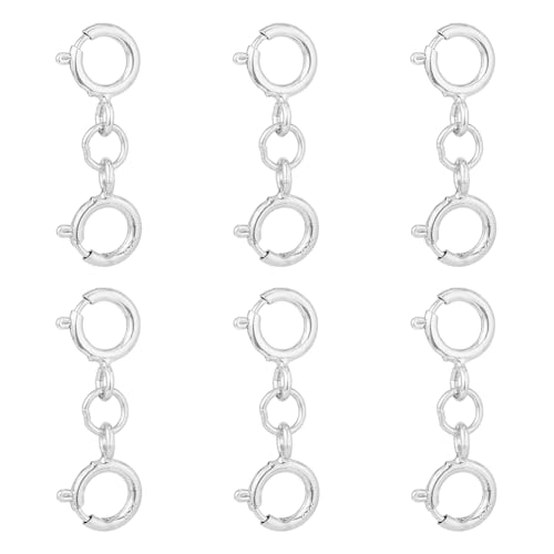 DICOSMETIC 6 Stück Federringverschlüsse 925 Sterlingsilber Doppelte Federverschlüsse Verlängerungs Halskettenverschlüsse Sichere Schmuckverschlüsse Mit Biegering Für DIY Schmuckherstellung von DICOSMETIC