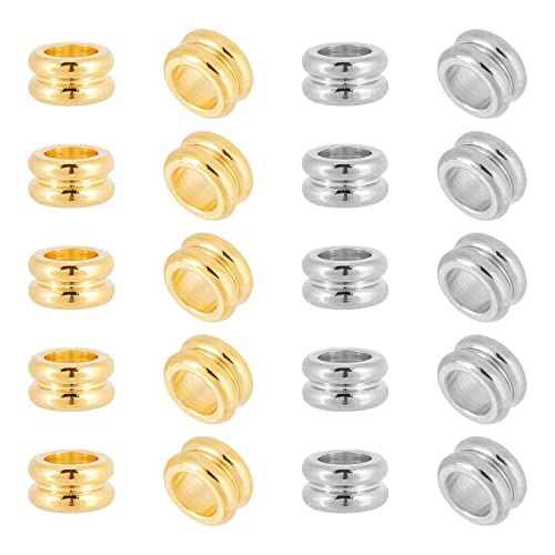 DICOSMETIC 60 Stück 2 Farben 8mm Edelstahl Gerillte Säulenperlen Europäische Lose Zwischenperlen Große Lochperlen Metall Schiebeperlen Metall Lose Perlen Für DIY Schmuckherstellung Bohrung: 5mm von DICOSMETIC