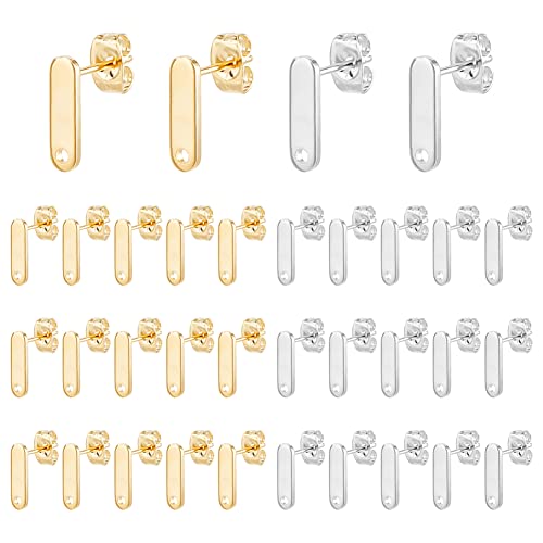 DICOSMETIC 60 Stück 2 Farben Ohrstecker Zubehör Mit Loch Rechteck Ohrstecker Ohrring Post Mit Schleife Loch Ohrstecker Basis Für Die Schmuckherstellung, Bohrung: 1.4mm, Stift: 0.8mm von DICOSMETIC