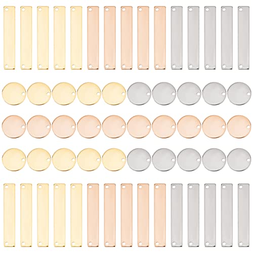 DICOSMETIC 60 Stück 3 Farbe Edelstahl Rund Charme Metall Gravur Rohlinge Blank Stamping Tag Metall Stempel Anhänger Rechteck Rund Rohlinge Anhänger für Die Schmuckherstellung, 35x6mm/15mm von DICOSMETIC