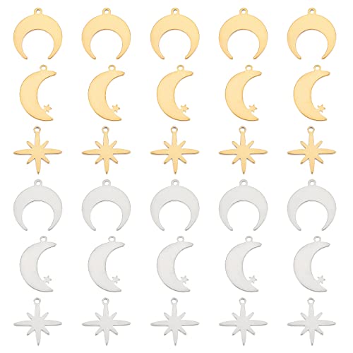DICOSMETIC 60 Stück 3 Stile Mond Und Stern Charme Goldener Halbmond/Achtzackiger Stern Himmlische Charme Edelstahl Anhänger Für Halsketten, Armbänder, DIY Schmuckherstellung, Bohrung: 1.2 mm DICOSMETIC 60 Stück 3 Stile Mond Und Stern Charme Goldener Halbmond/Achtzackiger Stern Himmlische Charme Edelstahl Anhänger Für Halsketten, Armbänder, DIY Schmuckherstellung, Bohrung: 1.2 mm von DICOSMETIC