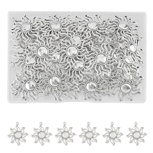 DICOSMETIC 60 Stück Antik Silber Sonnen Charms Tibetischer Stil Legierung Sonnen Charms Hohle Vintage Himmlische Anhänger Für DIY Armband Schmuckherstellung Bohrung: 2 mm DICOSMETIC 60 Stück Antik Silber Sonnen Charms Tibetischer Stil Legierung Sonnen Charms Hohle Vintage Himmlische Anhänger Für DIY Armband Schmuckherstellung Bohrung: 2 mm von DICOSMETIC