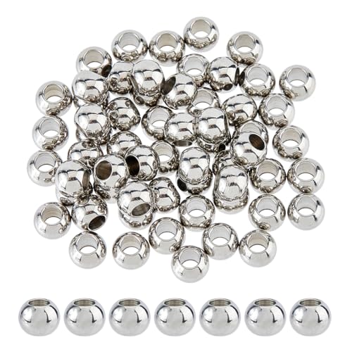 DICOSMETIC 60 Stück Edelstahl Rundperlen 8mm Metall Abstandshalterperlen Glatt Abstandshalterperlen Großloch Metallperlen Nahtlose Perlen Für DIY Schmuckherstellung Bohrung: 4mm von DICOSMETIC