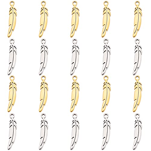 DICOSMETIC 60 Stück Feder Charme 2 Farben Edelstahl Feder Anhänger Lange Feder Charme Goldene Anhänger zum Schmuck Für Armband Halsketten Schmuckherstellung, Bohrung: 1mm DICOSMETIC 60 Stück Feder Charme 2 Farben Edelstahl Feder Anhänger Lange Feder Charme Goldene Anhänger zum Schmuck Für Armband Halsketten Schmuckherstellung, Bohrung: 1mm von DICOSMETIC