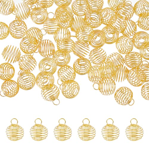 DICOSMETIC 60 Stück Goldene Spiral Perlenkäfig Charms Runde Draht Anhänger Eisen 3D Perlen Kristall Stein Halter Charms Für Die Schmuckherstellung Bohrung: 4-5mm von DICOSMETIC
