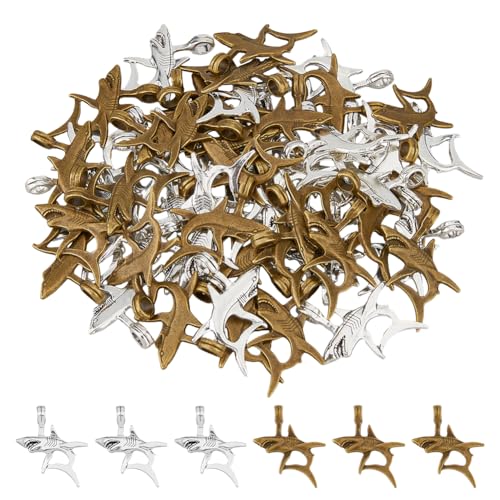 DICOSMETIC 60 Stück Ozean Tier Charms 2 Farben Hai Charms Antik Bronze Silber Charms Legierung Fisch Anhänger Für DIY Halskette Armband Schmuckherstellung, Bohrung: 5mm DICOSMETIC 60 Stück Ozean Tier Charms 2 Farben Hai Charms Antik Bronze Silber Charms Legierung Fisch Anhänger Für DIY Halskette Armband Schmuckherstellung, Bohrung: 5mm von DICOSMETIC