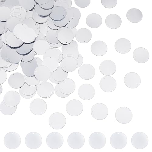 DICOSMETIC 600 Stück Große Pailletten In Flacher Runder Form In Bulk 28.5mm PVC Pailletten Silber Stickerei Bastel Pailletten Für Kleidung Schuhe Kleider DIY Nähzubehör Bohrung: 1.5mm von DICOSMETIC
