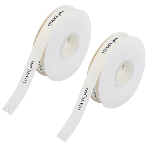 DICOSMETIC 70 Yards X 3/4 Zoll Polyester Grosgrain Band Danke Band Blumig Weißes Muttertag Erntedankband Wortdruckband Zum Geschenkverpacken 2 Rollen von DICOSMETIC