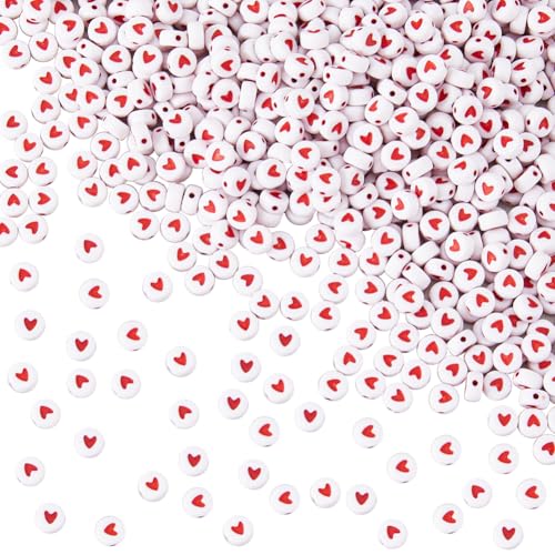 DICOSMETIC 700 Stück Runde Acryl Liebesperlen Weiß Rote Herzperlen 7x4mm Acryl Herzlose Perlen Herz Valentinstagsperlen Für Armbänder Schmuckherstellung Bohrung: 1.8mm von DICOSMETIC