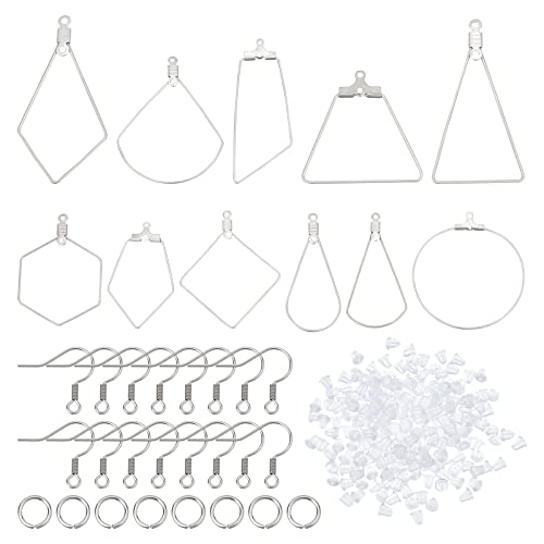 DICOSMETIC 72 Stück 11 Stile Edelstahl Geometrische Ohrringhaken Anhänger Baumeln Ohrring DIY Making Kit Mit Draht Anhänger/Ohrring Haken/Biegering/Plastik Ohrmuttern Für DIY Schmuckherstellung von DICOSMETIC