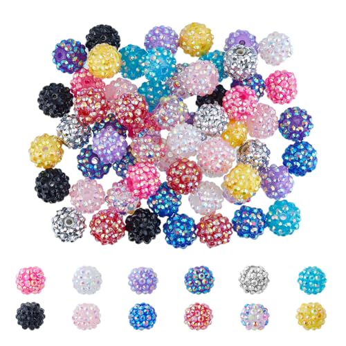 DICOSMETIC 72 Stück 12 Farben Harz Strass Perlen Kristall Disco Kugel Perlen 14mm Bubblegum Perlen Für Stifte Glitzerkugel Perlen Für Schmuckherstellung Bohrung: 2-2.5mm von DICOSMETIC