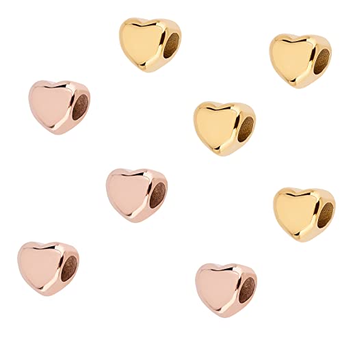 DICOSMETIC 8 Stück 10.5mm 2 Farben Edelstahl Herz Europäische Perlen Herz Große Lochperlen Zwischenperlen Metallherz Lose Perlen 5mm Loch Valentinstag Perlen Für Schmuck Herstellung von DICOSMETIC