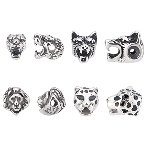 DICOSMETIC 8 Stück Antik Silber Perlen kleines Loch Perlen 2/2.8mm Tiere Kopf Perle Edelstahl Europäische Lose Perlen Tiger/Wölfe/Leopard/Löwenkopf Perlen Für Armbänder Schmuckherstellung DICOSMETIC 8 Stück Antik Silber Perlen kleines Loch Perlen 2/2.8mm Tiere Kopf Perle Edelstahl Europäische Lose Perlen Tiger/Wölfe/Leopard/Löwenkopf Perlen Für Armbänder Schmuckherstellung von DICOSMETIC