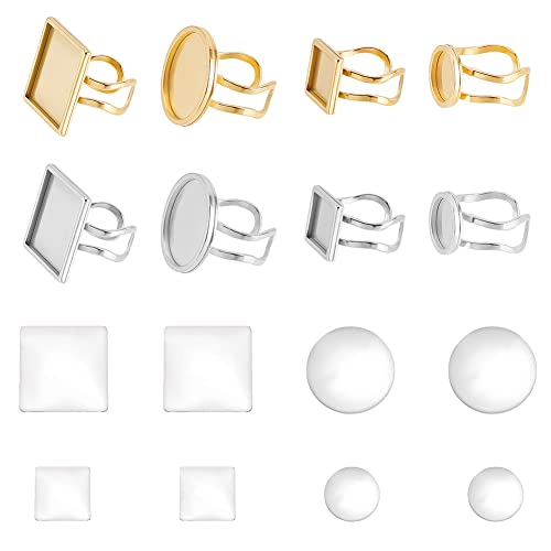 DICOSMETIC 8 Stücke 2 Farben Ringe Tablett Mit Transparenten Glascabochons Quadratische Edelstein Ringbasis Fassungen Runde Fingerring Tabletts Lünettenrohlinge Für Handwerk Schmuckherstellung von DICOSMETIC