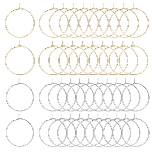 DICOSMETIC 80 Stück 2 Farben Perlenohrringe Weinglas-Anhänger 20 mm runde Kreolen-Ohrringe aus Edelstahl für DIY-Ohrringe, Weinprobe, Party-Dekoration von DICOSMETIC