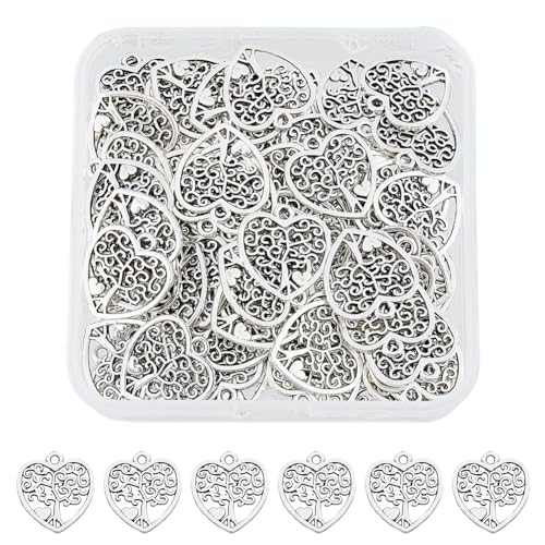 DICOSMETIC 80 Stück Baum Des Lebens Herzanhänger Legierung Hohlherz Charms Liebe Stammbaum Charms Tibetisch Antik Silber Charms Für DIY Armband Schmuckherstellung, Bohrung: 1mm DICOSMETIC 80 Stück Baum Des Lebens Herzanhänger Legierung Hohlherz Charms Liebe Stammbaum Charms Tibetisch Antik Silber Charms Für DIY Armband Schmuckherstellung, Bohrung: 1mm von DICOSMETIC
