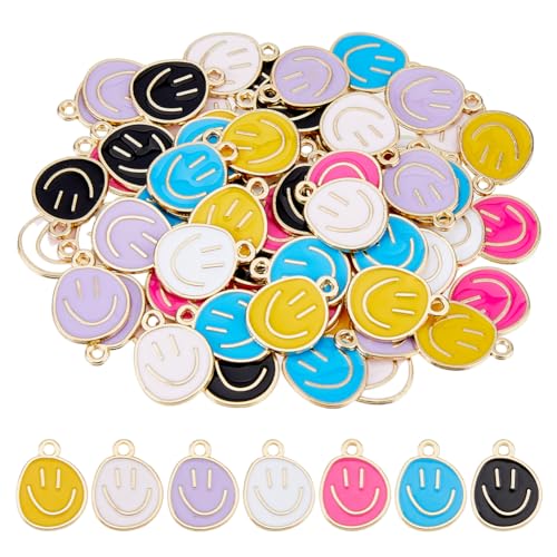 DICOSMETIC 84 Stück Smile Face Charms 7 Farben Happy Face Anhänger Legierung Emaille Charms Flatback Runde Anhänger Mit Schlaufe Für DIY Armband Schmuckherstellung, Bohrung: 1.6mm DICOSMETIC 84 Stück Smile Face Charms 7 Farben Happy Face Anhänger Legierung Emaille Charms Flatback Runde Anhänger Mit Schlaufe Für DIY Armband Schmuckherstellung, Bohrung: 1.6mm von DICOSMETIC