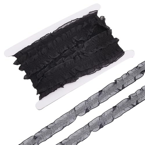 DICOSMETIC 9,1 m langes Rüschenband, Polyester, Spitzenbesatz, elastisches Stoffband, Stretch-Rüschenband, 33 mm breit, schwarz, Doppel-Rüschen-Spitzenbesatz für Kleidung, Vorhang, Hochzeitsdekoration DICOSMETIC 9,1 m langes Rüschenband, Polyester, Spitzenbesatz, elastisches Stoffband, Stretch-Rüschenband, 33 mm breit, schwarz, Doppel-Rüschen-Spitzenbesatz für Kleidung, Vorhang, Hochzeitsdekoration von DICOSMETIC