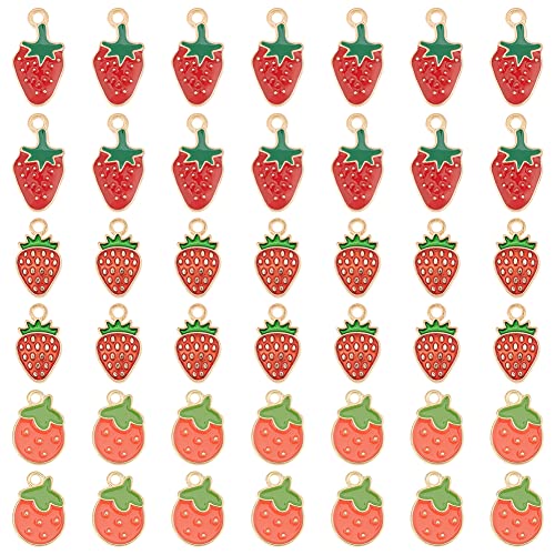 DICOSMETIC 90 Stück 3 Stile Erdbeer Charms Legierungs Obst Emaille Anhänger Rot Und Hellgold Süße Frucht Anhänger Für DIY Halsketten Armbänder Schmuckherstellung Bohrung: 1.6~2mm von DICOSMETIC