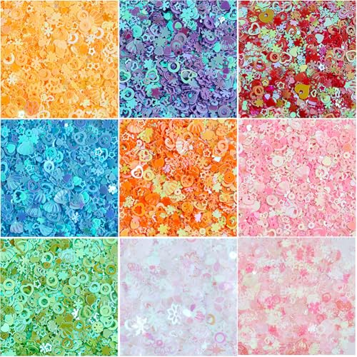 DICOSMETIC 90G 9 Farben Kunststoff Nail Art Glitter Festival Körperglitzer Glitzer Pailletten Gesicht Herz Stern Glitzer Konfetti for Nail Art Supplies, Gel Polish, Schleim Mikroperlen Zubehör DICOSMETIC 90G 9 Farben Kunststoff Nail Art Glitter Festival Körperglitzer Glitzer Pailletten Gesicht Herz Stern Glitzer Konfetti for Nail Art Supplies, Gel Polish, Schleim Mikroperlen Zubehör von DICOSMETIC
