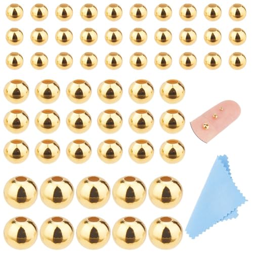 DICOSMETIC 925 Sterling Silber Runde Perlen 24K Gold Überzogene Perlen 2/3/4mm Glatt Runde Perlen Mini Nahtlose Perlen Runde Kugel Perlen Für DIY Halskette Armband Schmuckherstellung 70 Stück von DICOSMETIC