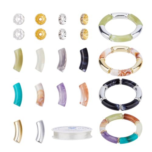 DICOSMETIC Acrylrohrperlen Armband Set Inklusive 50 Stück Gebogener Rohrperlen 60 Stück Rondelle Abstandshalter Perlen Und Elastischem Kristallfaden Chunky Bambusperlen Zum Schmuckherstellen DICOSMETIC Acrylrohrperlen Armband Set Inklusive 50 Stück Gebogener Rohrperlen 60 Stück Rondelle Abstandshalter Perlen Und Elastischem Kristallfaden Chunky Bambusperlen Zum Schmuckherstellen von DICOSMETIC
