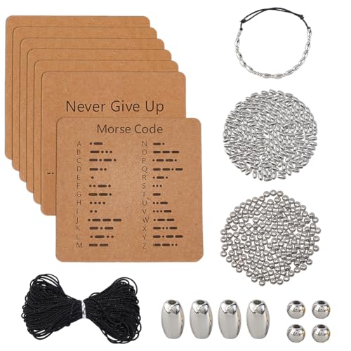 DICOSMETIC DIY Morsecode-Armband-Perlen-Set, inklusive 1200 Stück, 2 Stile, Kunststoffperlen, 10 m gewachste Schnüre, 18 Armband-Display-Karten, verstellbare Flechtarmbänder und Halsketten von DICOSMETIC