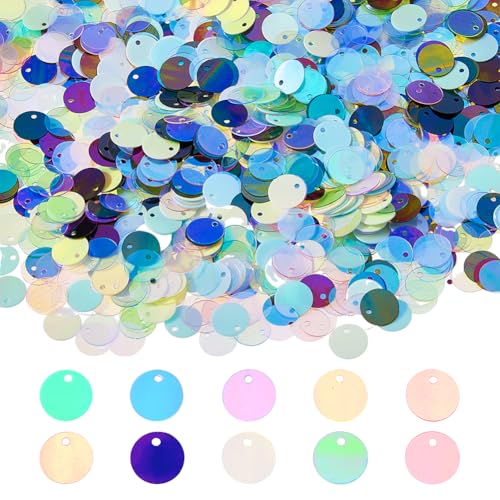 DICOSMETIC Flache runde Pailletten zum Basteln, 10 Fantasy-Farben, PVC, runde Pailletten, 10,5 mm, große Pailletten, zum Basteln, Nähen, Sticken, Ohrringe, Basteln, 2880 Stück von DICOSMETIC