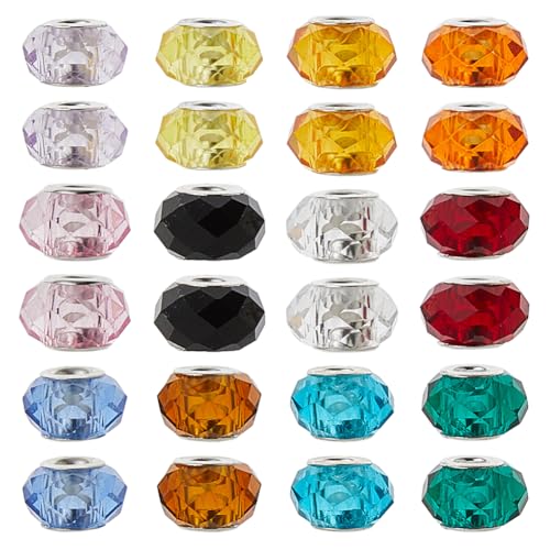 DICOSMETIC Glasperlen, europäische Glasperlen, facettierte Rondelle, Bastelperlen mit silbernem Messingkern für Armbänder, Halsketten, Schmuckherstellung, Loch: 5 mm, 12 Farben, 72 Stück DICOSMETIC Glasperlen, europäische Glasperlen, facettierte Rondelle, Bastelperlen mit silbernem Messingkern für Armbänder, Halsketten, Schmuckherstellung, Loch: 5 mm, 12 Farben, 72 Stück von DICOSMETIC