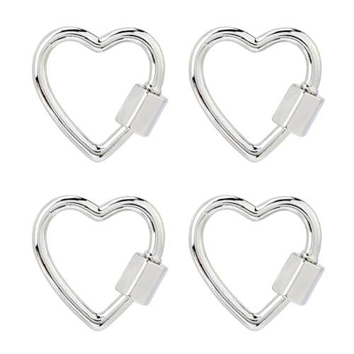 DICOSMETIC Herz-Karabinerverschluss, 18,5 x 18,5 x 2 mm, niedlicher Karabiner, Schlüsselanhänger, kleine Schraubverschluss, Charms, Messingschnalle, Clips, Platin-Herz-Clip für Halskette von DICOSMETIC