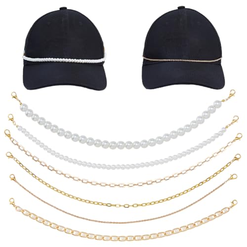 DICOSMETIC Hutkette, 29 cm lang, Trucker-Hut-Anhänger, Edelstahl/Glasperle, Charm, Baseballkappe, Ketten, Hüte Krempe, Ketten mit Karabinerverschlüssen für Damen und Herren, 6 Stück von DICOSMETIC