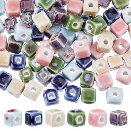DICOSMETIC Keramikperlen in 6 Farben, Großpackung, 8 x 7,5 - 8 mm, handgefertigt, würfelförmig, Porzellan, Abstandshalter, antike glasierte lose Perlen, bunte Porzellanperlen für DICOSMETIC Keramikperlen in 6 Farben, Großpackung, 8 x 7,5 - 8 mm, handgefertigt, würfelförmig, Porzellan, Abstandshalter, antike glasierte lose Perlen, bunte Porzellanperlen für von DICOSMETIC