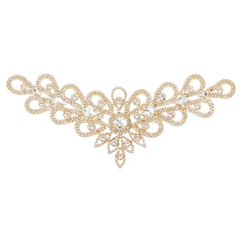 DICOSMETIC Kristall-Strass-Applikation, Brautschmuck, Hochzeitskleid, Glitzer-Applikation, V-Ausschnitt, Applikationen, goldene Blume, zum Nähen von Kleidung, Kleid, Hochzeitszubehör von DICOSMETIC
