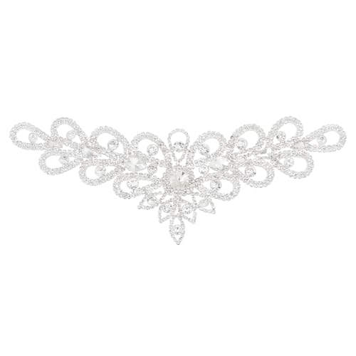 DICOSMETIC Kristall-Strass-Applikation, Brautschmuck, Hochzeitskleid, Glitzer-Applikation, V-Ausschnitt, Applikationen, silberfarbene Blumen-Patches zum Nähen von Kleidung, Kleid, Hochzeitszubehör von DICOSMETIC