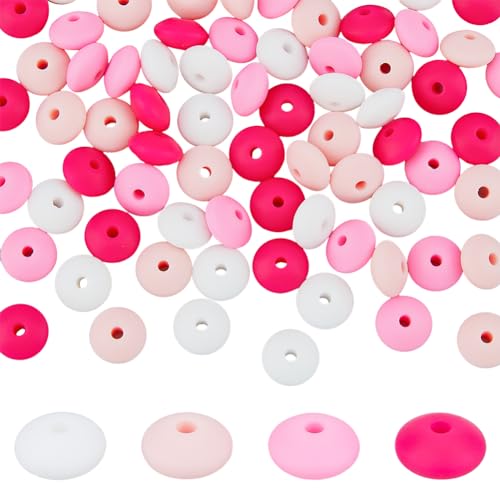 DICOSMETIC Linsen-Silikonperlen, lose Perlen, 4 Farben, 11,5 x 7 mm, Untertasse, lose Silikon-Abstandshalter für Schlüsselanhänger, Schmuckherstellung, rosa Serie, 80 Stück von DICOSMETIC