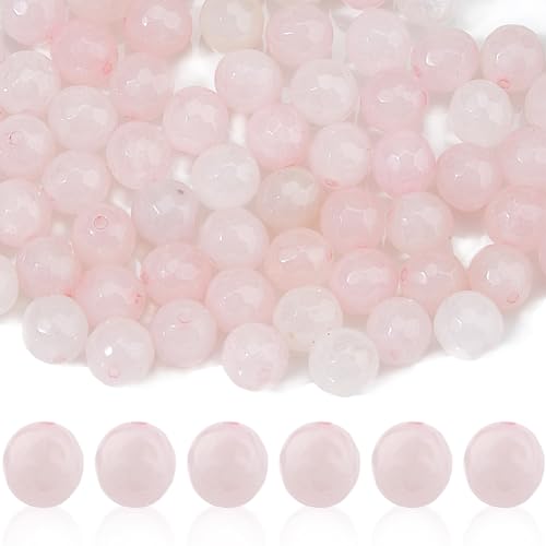 DICOSMETIC Natürliche Rosenquarz-Perlen, 8 mm, Naturstein-Perlenstränge, facettierte Rosenquarz-Perlen, runde Edelsteinperlen für Schmuckherstellung, Armband, Halskette, Loch: 1 mm, 72 Stück von DICOSMETIC